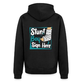 Stunt Boy signe ici doigt cassé os cassé - Veste à capuche bio Premium Unisexe - noir - Dos - Nico (187cm)