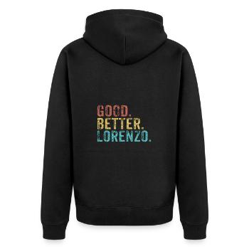 Good better Lorenzo - Unisex Premium Organic Zip Hoodie - black - Back - Nico (187cm)