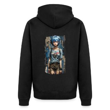 Blauer Engel mit mechanischem Herz - Unisex Premium Bio Zip Hoodie - Schwarz - Hinten - Nico (187cm)