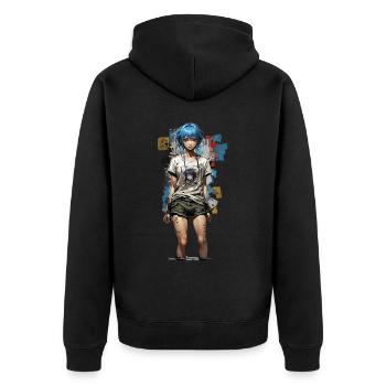 Design de style de rue anime avec des cheveux bleus - Veste à capuche bio Premium Unisexe - noir - Dos - Nico (187cm)