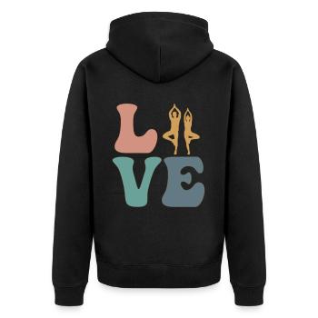 LOVE Yoga Yogi - Unisex Premium Organic Zip Hoodie - black - Back - Nico (187cm)