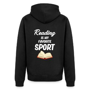 Lesen Ist Mein Lieblingssport Lustiger Bücherwurm - Unisex Premium Bio Zip Hoodie - Schwarz - Hinten - Nico (187cm)