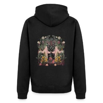 Okkult Spirituell Tanz Natur Geister Flora Botanik - Unisex Premium Bio Zip Hoodie - Schwarz - Hinten - Nico (187cm)