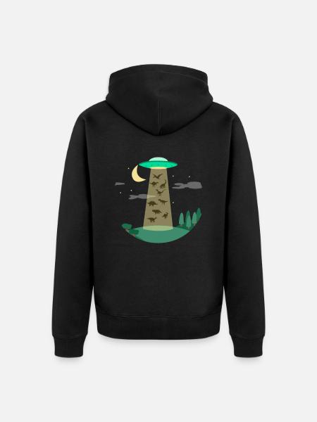 Flying Saucer Dinosaur - Unisex Premium Organic Zip Hoodie - black