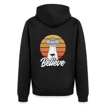 Retro Alien Glaube - Unisex Premium Bio Zip Hoodie - Schwarz - Hinten - Nico (187cm)