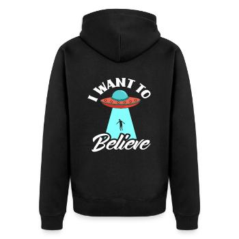 Alien Fliegende Untertasse Außerirdisches Leben - Unisex Premium Bio Zip Hoodie - Schwarz - Hinten - Nico (187cm)