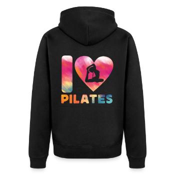Pilates Instructor Teacher Heart - Unisex Premium Bio Zip Hoodie - Schwarz - Hinten - Nico (187cm)