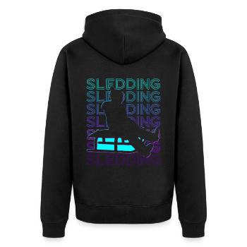 Schlittenfahren Mushing Schlitten Retro - Unisex Premium Bio Zip Hoodie - Schwarz - Hinten - Nico (187cm)