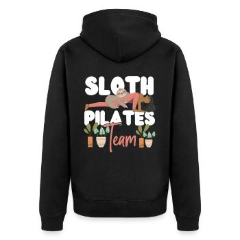 Pilates Instructor Teacher Sloth - Unisex Premium Organic Zip Hoodie - black - Back - Nico (187cm)