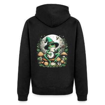 Cottagecore Aesthetic Frog - Unisex Premium Organic Zip Hoodie - black - Back - Nico (187cm)