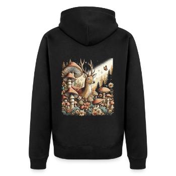 Cottagecore Aesthetic Deer - Unisex Premium Organic Zip Hoodie - black - Back - Nico (187cm)