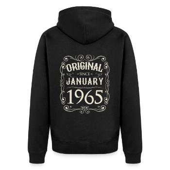 Vintage - Original since Januar 1965 Geburtstag - Unisex Premium Bio Zip Hoodie - Schwarz - Hinten - Nico (187cm)
