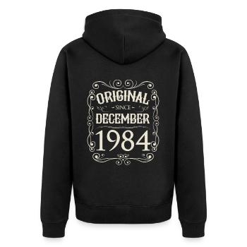 Vintage - Original depuis l'anniversaire de décembre 1984 - Veste à capuche bio Premium Unisexe - noir - Dos - Nico (187cm)