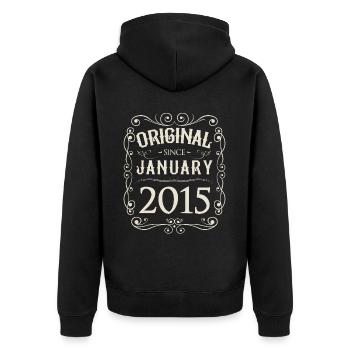 Vintage - Original since Januar 2015 Geburtstag - Unisex Premium Bio Zip Hoodie - Schwarz - Hinten - Nico (187cm)