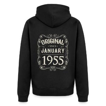 Vintage - Original since Januar 1955 Geburtstag - Unisex Premium Bio Zip Hoodie - Schwarz - Hinten - Nico (187cm)