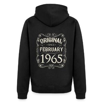Vintage - Original depuis l'anniversaire de février 1965 - Veste à capuche bio Premium Unisexe - noir - Dos - Nico (187cm)