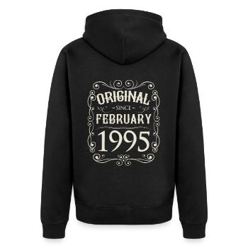 Vintage - Original depuis l'anniversaire de février 1995 - Veste à capuche bio Premium Unisexe - noir - Dos - Nico (187cm)