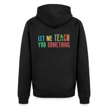 TeacherTeaching School - Unisex Premium Bio Zip Hoodie - Schwarz - Hinten - Nico (187cm)