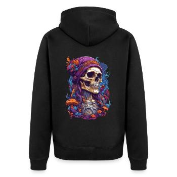 Psychedelic Skull Wald Pilze Musik Festival Art - Unisex Premium Bio Zip Hoodie - Schwarz - Hinten - Nico (187cm)