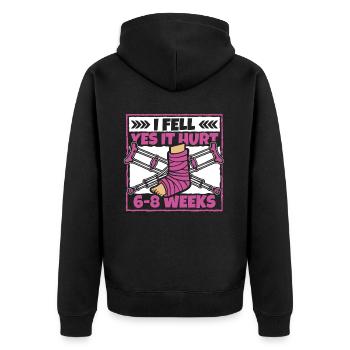 Ich fiel, ja, es tat weh, gebrochener Arm, Bein, gebrochener Knochen - Unisex Premium Bio Zip Hoodie - Schwarz - Hinten - Nico (187cm)