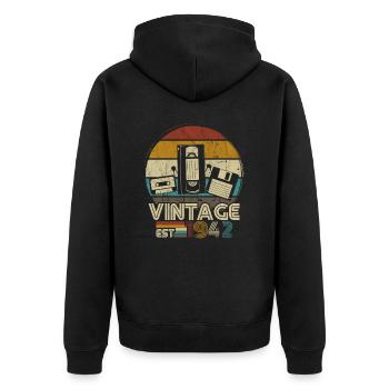 1942 Vintage Jahrgang 80 Geburtstag Retro - Unisex Premium Bio Zip Hoodie - Schwarz - Hinten - Nico (187cm)