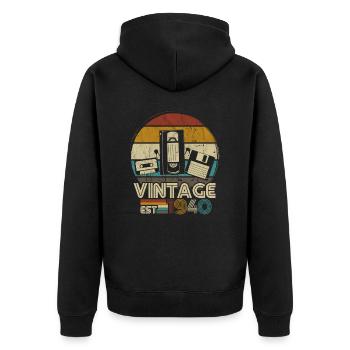 Anniversaire des années 1940 né dans les années 1940 rétro Vintage - Veste à capuche bio Premium Unisexe - noir - Dos - Nico (187cm)
