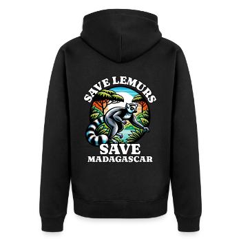 Save Lemurs - Unisex Premium Bio Zip Hoodie - Schwarz - Hinten - Nico (187cm)