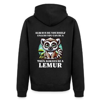 Lemur Sprüche - Unisex Premium Bio Zip Hoodie - Schwarz - Hinten - Nico (187cm)