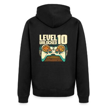 Gamer Gaming Level 10 Unlocked - Unisex Premium Bio Zip Hoodie - Schwarz - Hinten - Nico (187cm)