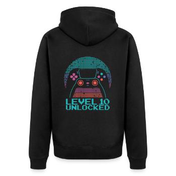 Gamer Gaming Level 10 Unlocked - Unisex Premium Bio Zip Hoodie - Schwarz - Hinten - Nico (187cm)