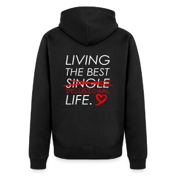 Living The Best Delusional Life Funny Singlehood - Unisex Premium Bio Zip Hoodie - Schwarz - Hinten - Nico (187cm)