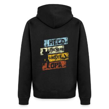 Held Ehemann Angler Opa Fischer Vatertagsgeschenk - Unisex Premium Bio Zip Hoodie - Schwarz - Hinten - Nico (187cm)