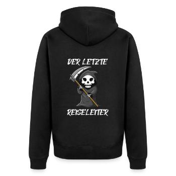 Der letzte Reiseleiter Sensenmann - Unisex Premium Bio Zip Hoodie - Schwarz - Hinten - Nico (187cm)