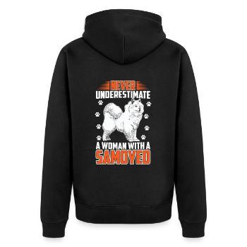 Frau mit Samojede Schlittenhund - Unisex Premium Bio Zip Hoodie - Schwarz - Hinten - Nico (187cm)