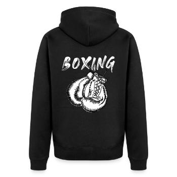 Boxen - Unisex Premium Bio Zip Hoodie - Schwarz - Hinten - Nico (187cm)
