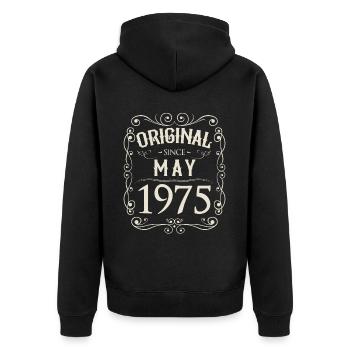 Vintage - Original depuis l'anniversaire de mai 1975 - Veste à capuche bio Premium Unisexe - noir - Dos - Nico (187cm)