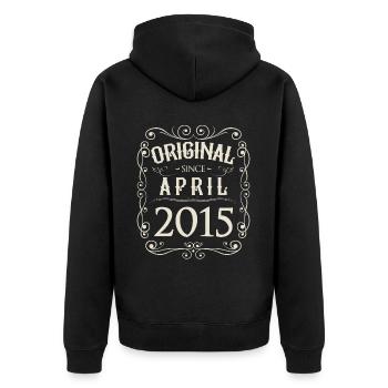 Vintage - Original since April 2015 Geburtstag - Unisex Premium Bio Zip Hoodie - Schwarz - Hinten - Nico (187cm)
