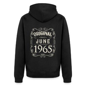 Vintage - Original since Juni 1965 Geburtstag - Unisex Premium Bio Zip Hoodie - Schwarz - Hinten - Nico (187cm)