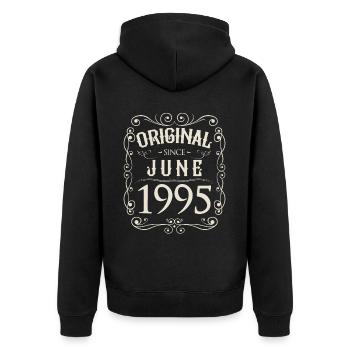 Vintage - Original depuis l'anniversaire de juin 1995 - Veste à capuche bio Premium Unisexe - noir - Dos - Nico (187cm)