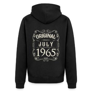 Vintage - Original since Juli 1965 Geburtstag - Unisex Premium Bio Zip Hoodie - Schwarz - Hinten - Nico (187cm)