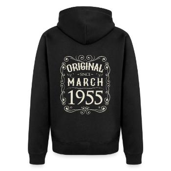 Vintage - Original since März 1955 Geburtstag - Unisex Premium Bio Zip Hoodie - Schwarz - Hinten - Nico (187cm)