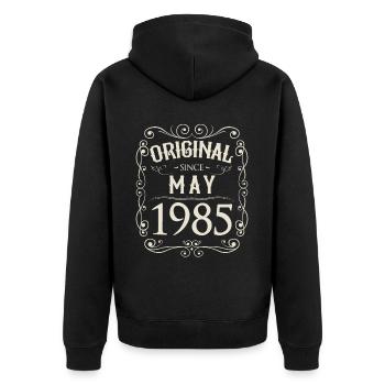 Vintage - Original since Mai 1985 Geburtstag - Unisex Premium Bio Zip Hoodie - Schwarz - Hinten - Nico (187cm)