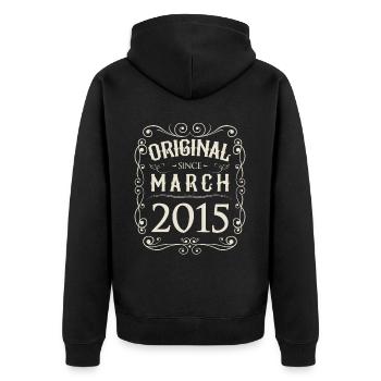 Vintage - Original since März 2015 Geburtstag - Unisex Premium Bio Zip Hoodie - Schwarz - Hinten - Nico (187cm)