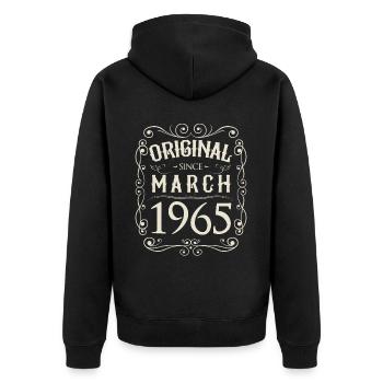 Vintage - Original since März 1965 Geburtstag - Unisex Premium Bio Zip Hoodie - Schwarz - Hinten - Nico (187cm)