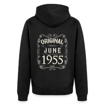 Vintage - Original since Juni 1955 Geburtstag - Unisex Premium Bio Zip Hoodie - Schwarz - Hinten - Nico (187cm)