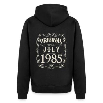 Vintage - Original since Juli 1985 Geburtstag - Unisex Premium Bio Zip Hoodie - Schwarz - Hinten - Nico (187cm)