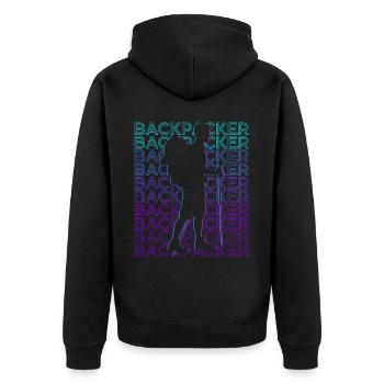 Backpacker Backpacking Hiking Camping Retro - Unisex Premium Organic Zip Hoodie - black - Back - Nico (187cm)
