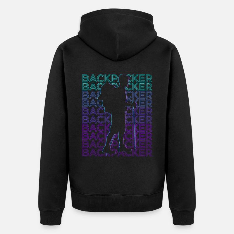 Backpacker Randonnée Randonnée Camping Rétro - Veste à capuche bio Premium Unisexe - noir