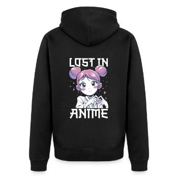 Anime Manga Anime Girl - Unisex Premium Bio Zip Hoodie - Schwarz - Hinten - Nico (187cm)