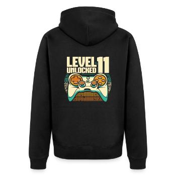 Gamer Gaming Level 11 Unlocked - Unisex Premium Bio Zip Hoodie - Schwarz - Hinten - Nico (187cm)